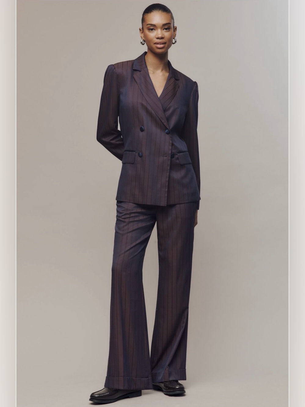 Anthropologie Maeve Cocktail Hour Stripe Suiting Trouser Pants Purple Brown Sz 6 - Picture 12 of 13